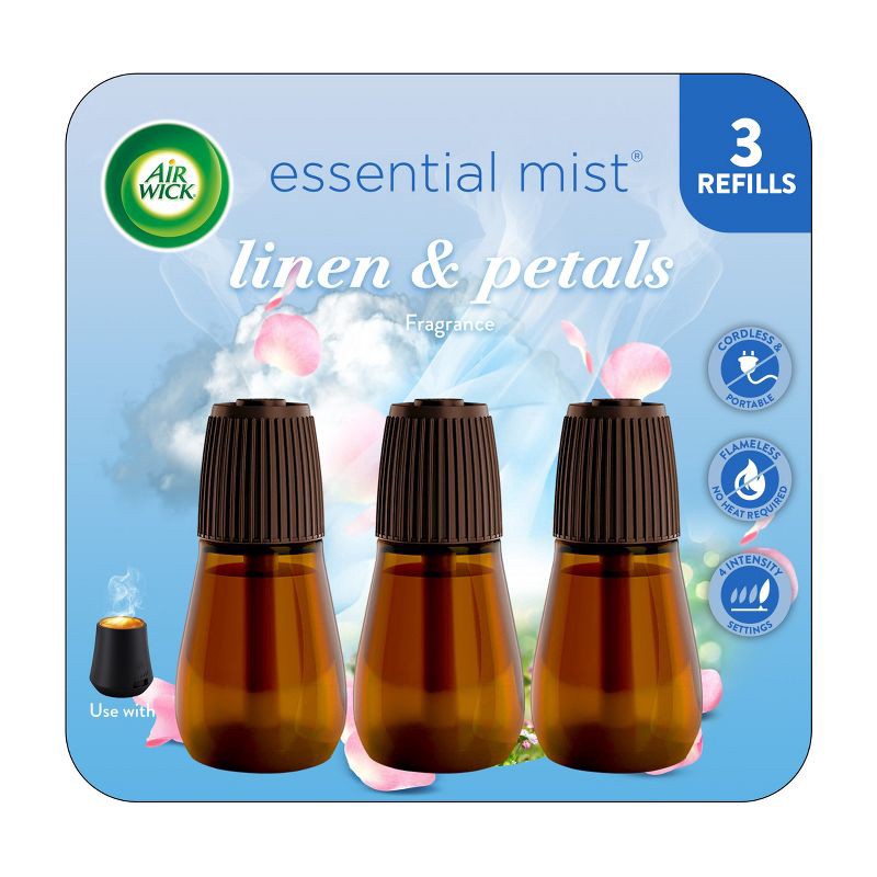 slide 1 of 10, Air Wick Essential Mist Triple Refill Aromatherapy Diffusers - Linen & Petals - 3ct: Electric Oil Diffuser, 6.5" Height, 3 ct
