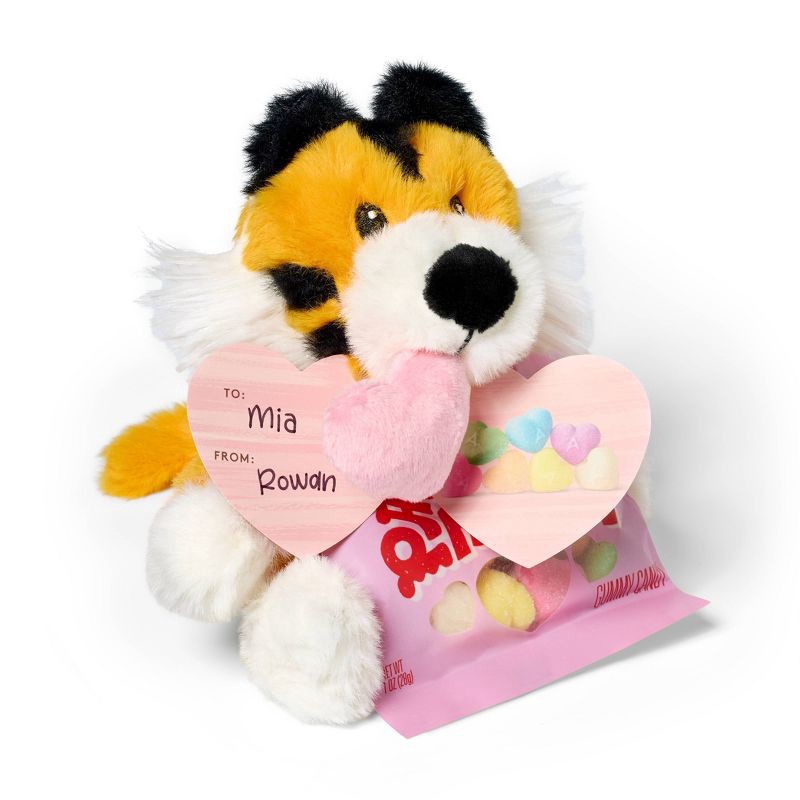 slide 3 of 4, Valentine's Tiger Plush with Rainbow Hearts Candy - 1oz - Favorite Day™, 1 oz
