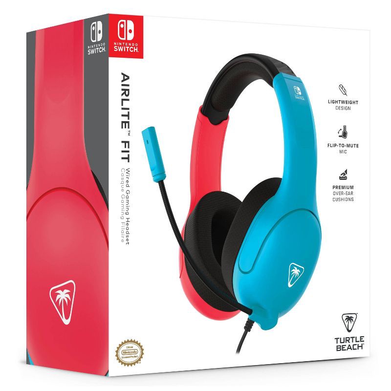 slide 13 of 13, Turtle Beach Airlite Fit Wired Headset for Nintendo Switch - Neon Blue/Red: Lightweight Design, On-Ear Volume Control, 1 ct