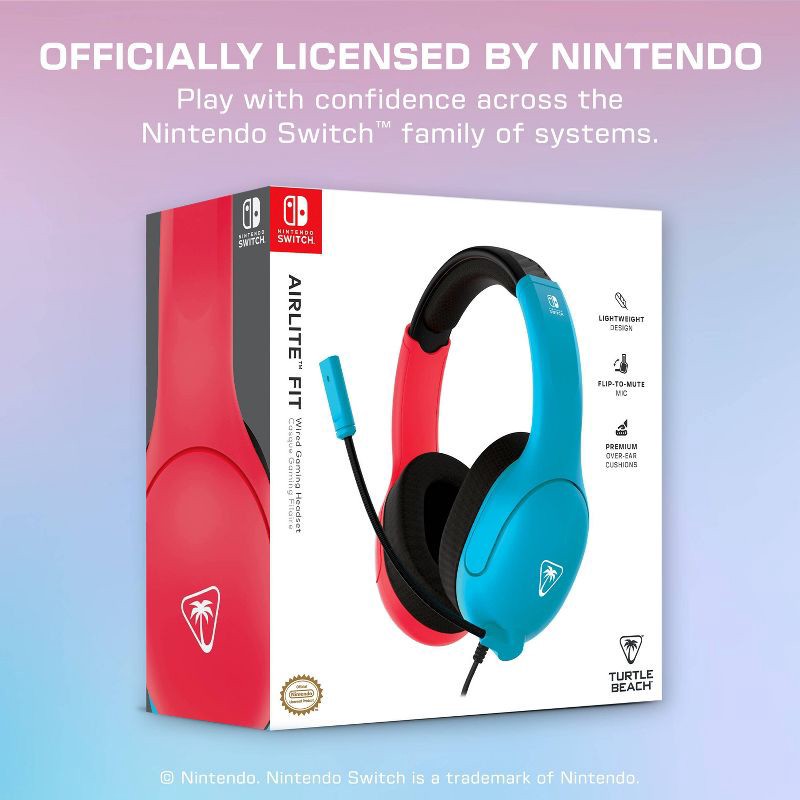 slide 6 of 13, Turtle Beach Airlite Fit Wired Headset for Nintendo Switch - Neon Blue/Red: Lightweight Design, On-Ear Volume Control, 1 ct