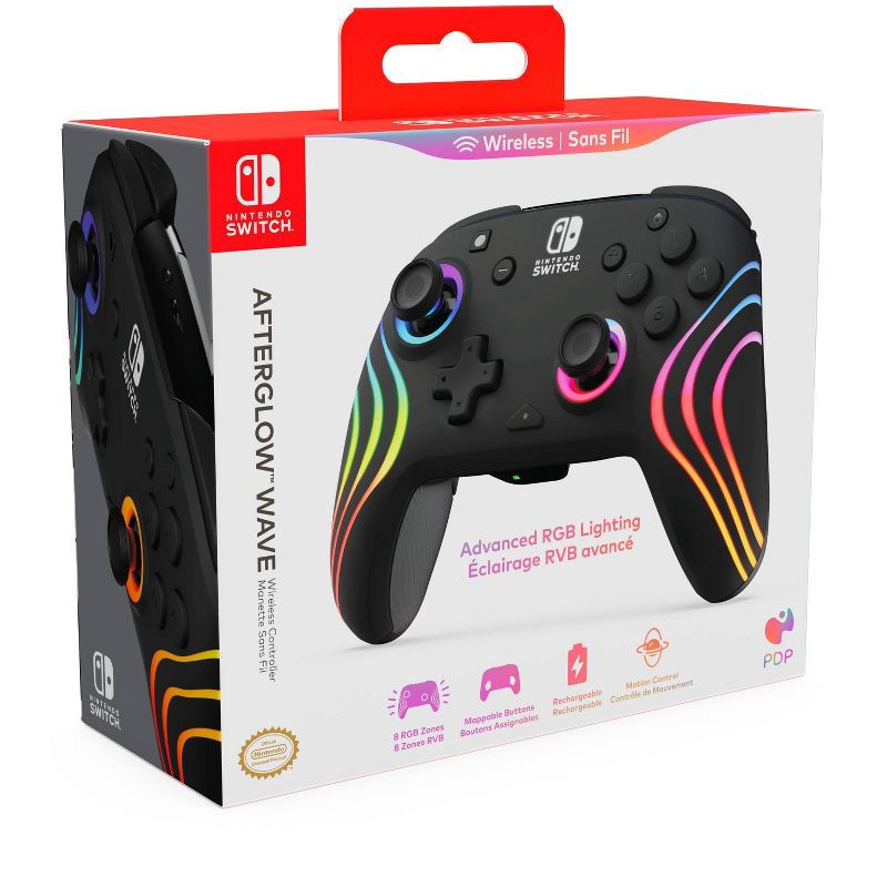 slide 16 of 16, PDP Afterglow Wave Wireless Controller with Motion for Nintendo Switch - Black: Ergonomic Bluetooth Gamepad, Rechargeable Battery, 1 ct