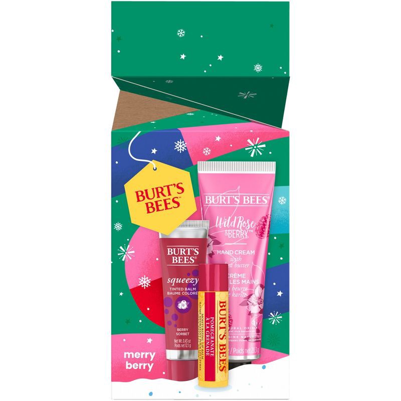 slide 1 of 6, Burt's Bees Holiday Limited Edition Stocking Stuffer Lip Balm Gift Set - Merry Berry - 3pc, 3 ct