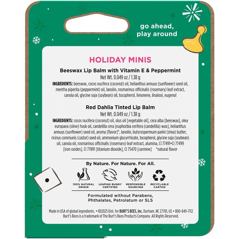 slide 2 of 11, Burt's Bees Holiday Limited Edition Stocking Stuffer Mini Lip Balms - Beeswax + Red Dahlia - 0.049oz/2ct, 0.049 oz, 2 ct
