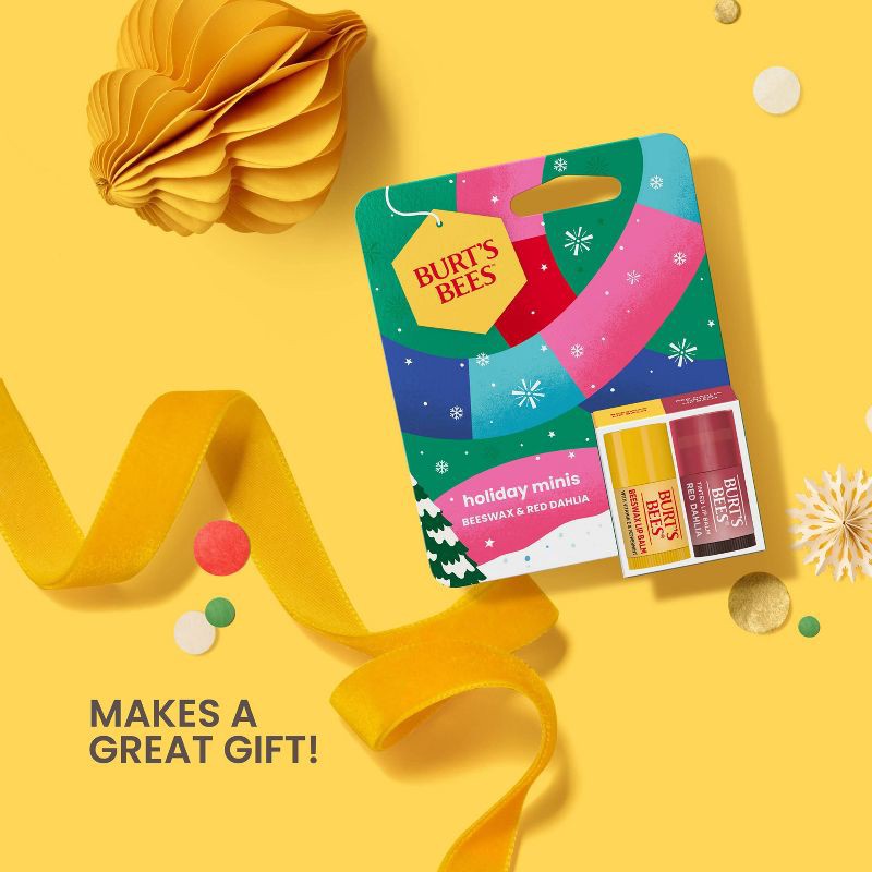 slide 5 of 11, Burt's Bees Holiday Limited Edition Stocking Stuffer Mini Lip Balms - Beeswax + Red Dahlia - 0.049oz/2ct, 0.049 oz, 2 ct