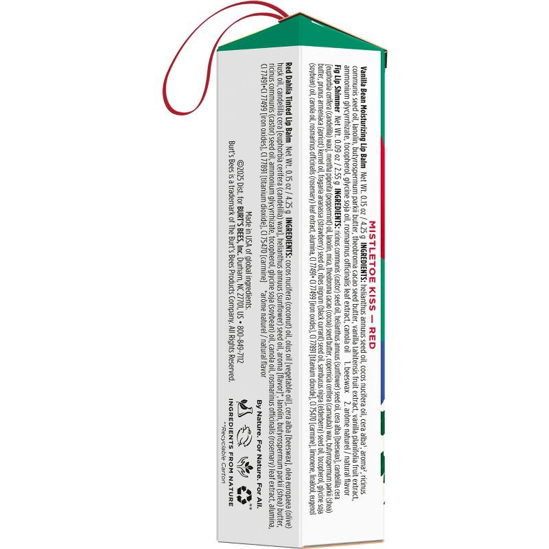 slide 2 of 6, Burt's Bees Holiday Limited Edition Mistletoe Kiss Lip Balm Gift Set - Red Dahlia/Fig/Vanilla - 3pc, 3 ct