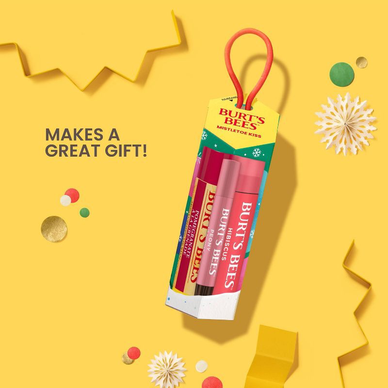 slide 5 of 6, Burt's Bees Holiday Limited Edition Mistletoe Kiss Lip Balm Gift Set - Red Dahlia/Fig/Vanilla - 3pc, 3 ct