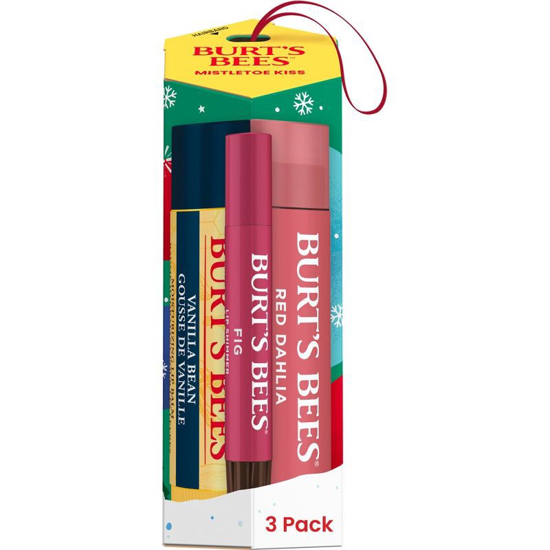 slide 1 of 6, Burt's Bees Holiday Limited Edition Mistletoe Kiss Lip Balm Gift Set - Red Dahlia/Fig/Vanilla - 3pc, 3 ct