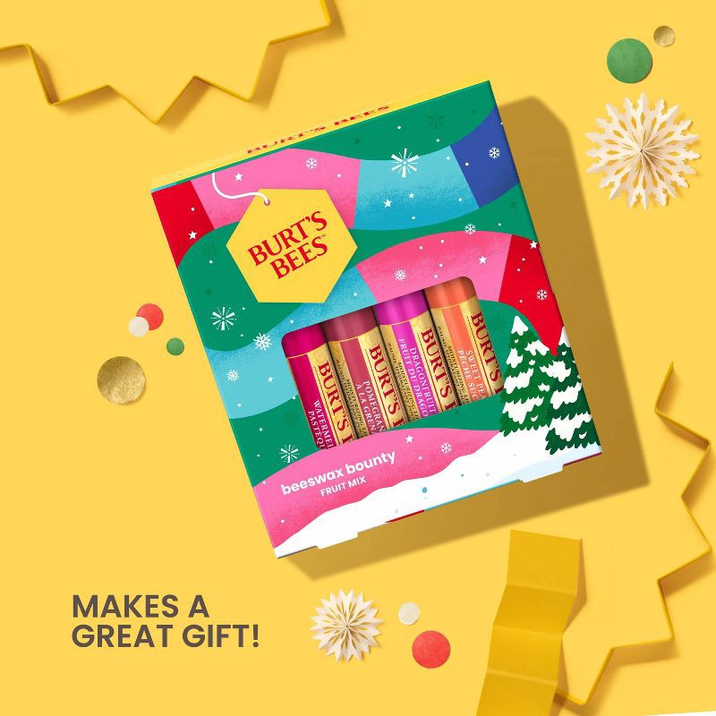 slide 4 of 8, Burt's Bees Holiday Limited Edition Stocking Stuffer Beeswax Bounty Lip Balm Gift Set - Fruit Mix - 4ct, 4 ct