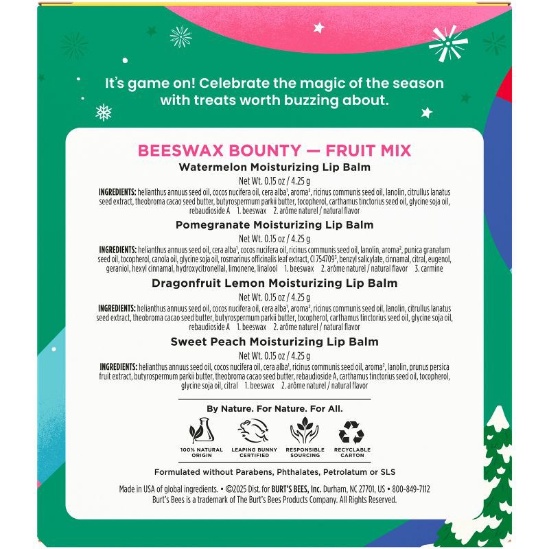 slide 8 of 8, Burt's Bees Holiday Limited Edition Stocking Stuffer Beeswax Bounty Lip Balm Gift Set - Fruit Mix - 4ct, 4 ct