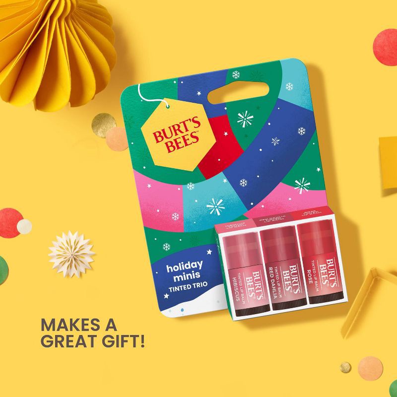 slide 4 of 8, Burt's Bees Holiday Limited Edition Stocking Stuffer Mini Lip Balms - Mini Rose + Red Dhalia + Hibiscus - 0.049oz/3ct, 0.049 oz, 3 ct