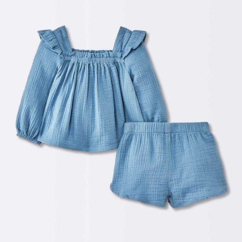 slide 4 of 4, Baby Girls' 2pc Gauze Long Sleeve Top and Bloomer Set - Cloud Island™ Blue 18M, 2 ct