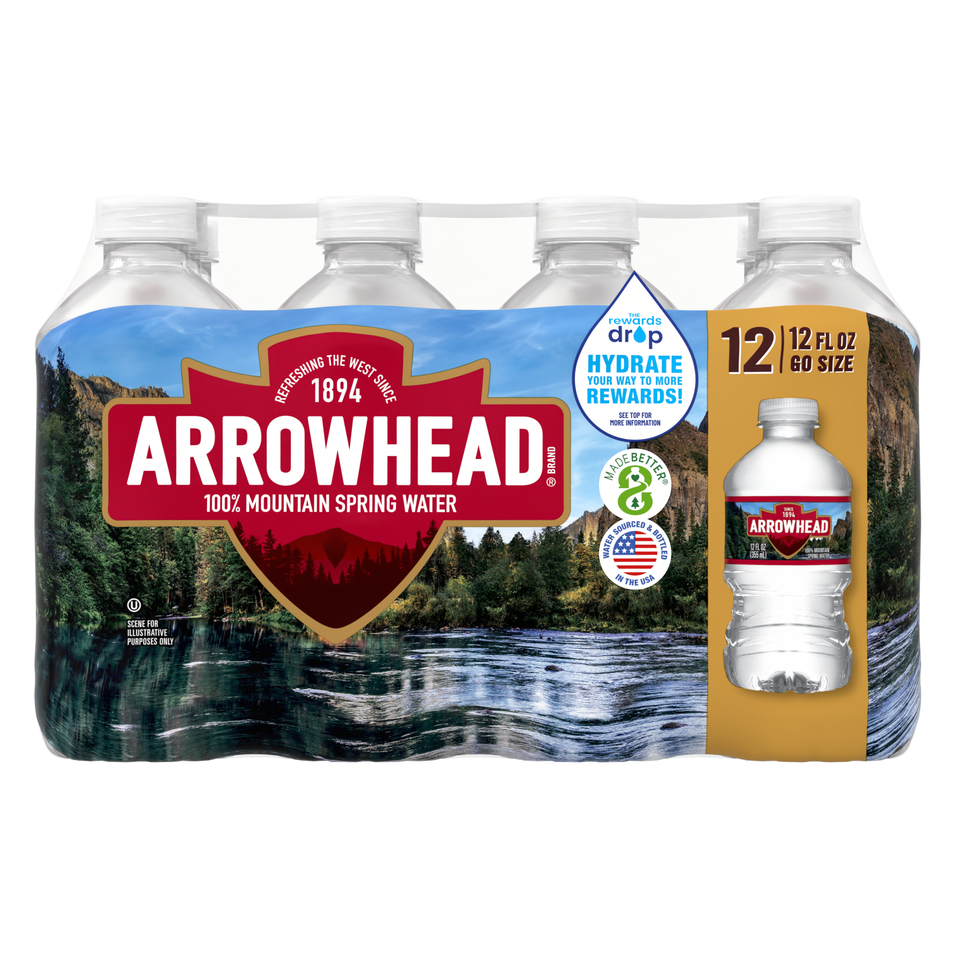 slide 5 of 5, Arrowhead 100% Mountain Spring Water Plastic Bottle, 12 Ct, 12 Oz, 
