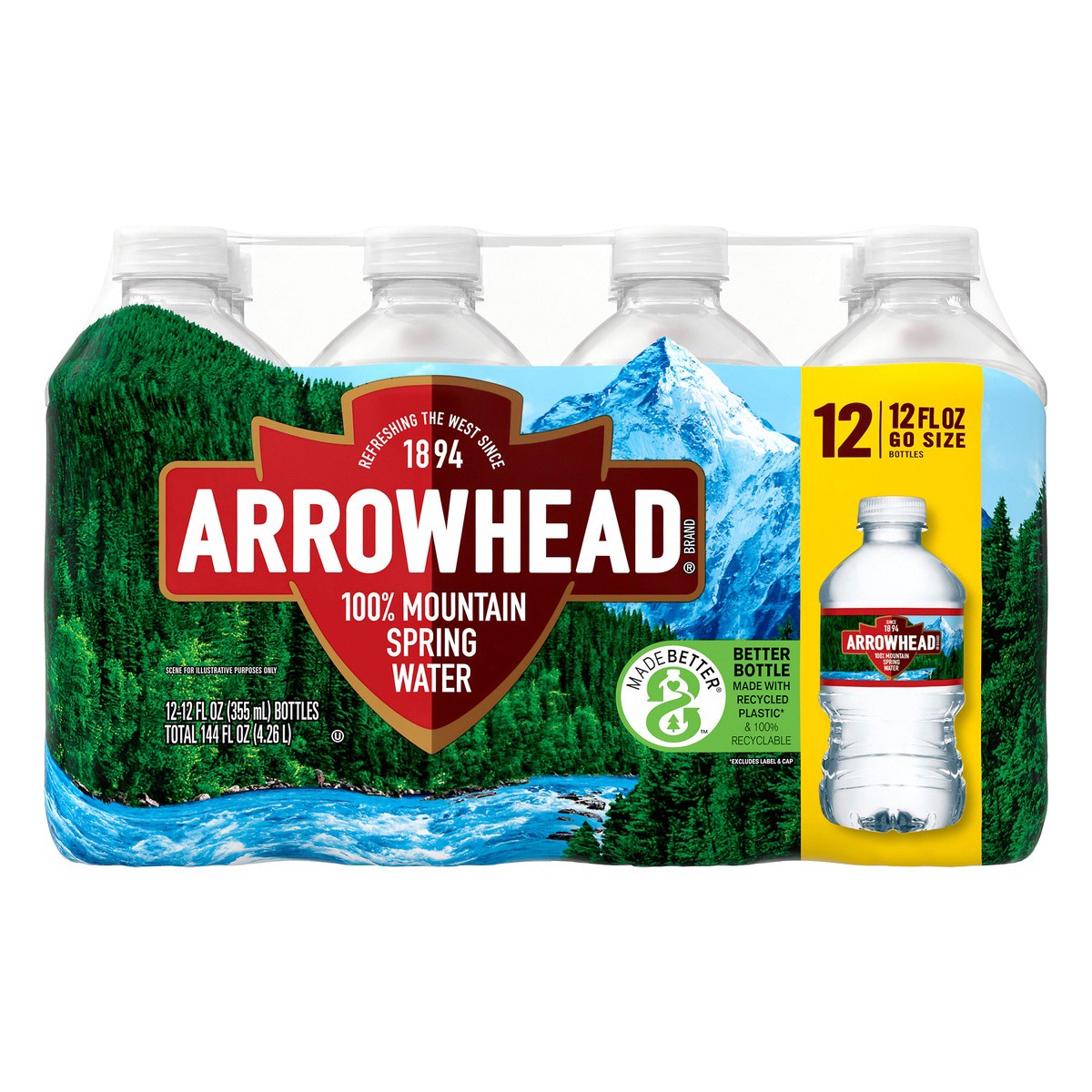 slide 1 of 5, Arrowhead 100% Mountain Spring Water Plastic Bottle, 12 Ct, 12 Oz, 