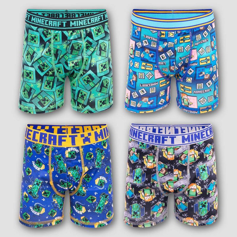 slide 1 of 4, Boys' Minecraft 4pk Athletic Boxer Briefs - 4, 4 ct
