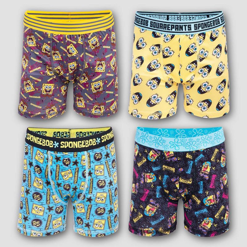 slide 1 of 4, Boys' SpongeBob SquarePants 4pk Athletic Boxer Briefs - 10, 4 ct