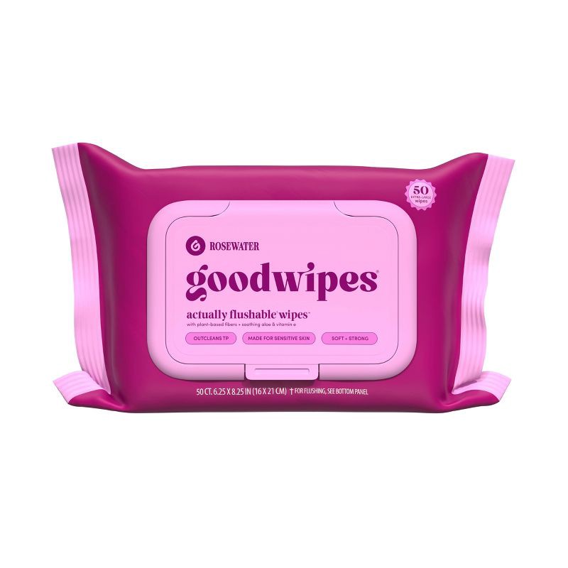 slide 2 of 8, Goodwipes Flushable Personal Wipes - Rosewater - 50ct/2pk, 2 pk; 50 ct