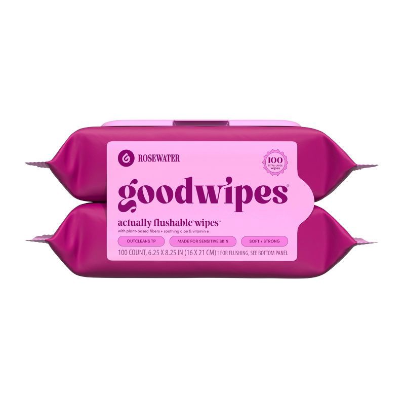 slide 1 of 8, Goodwipes Flushable Personal Wipes - Rosewater - 50ct/2pk, 2 pk; 50 ct