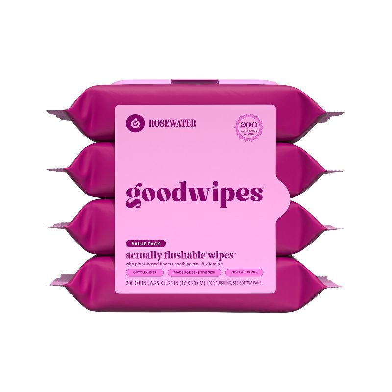 slide 1 of 8, Goodwipes Flushable Personal Wipes - Rosewater - 50ct/4pk, 50 ct, 4 ct