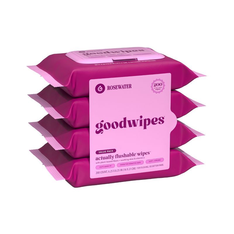 slide 3 of 8, Goodwipes Flushable Personal Wipes - Rosewater - 50ct/4pk, 50 ct, 4 ct