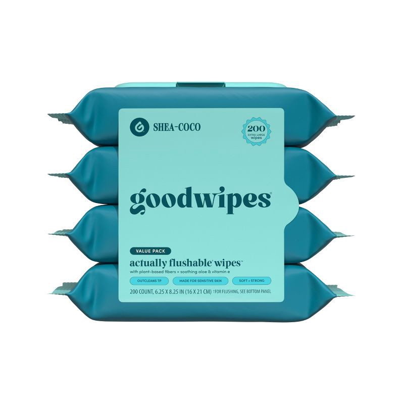 slide 1 of 8, Goodwipes Flushable Personal Wipes - Shea-Coco - 50ct/4pk, 50 ct, 4 ct