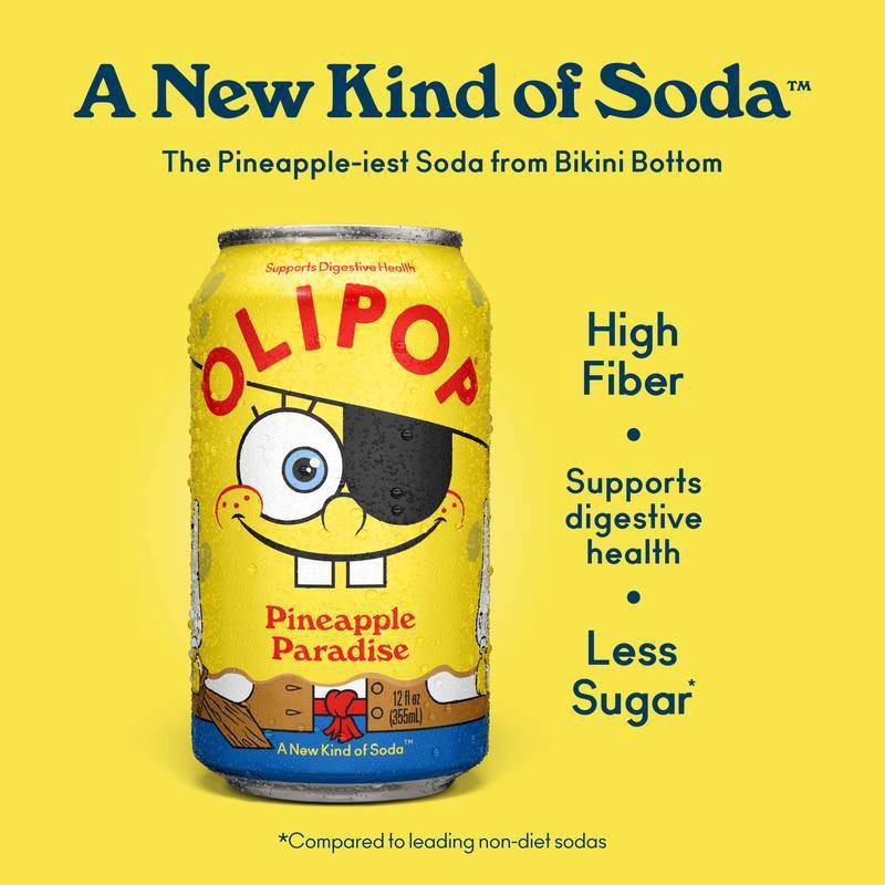 slide 3 of 9, OLIPOP Spongebob Pineapple Paradise Soda - 4pk/12 fl oz Cans, 4 ct; 12 fl oz