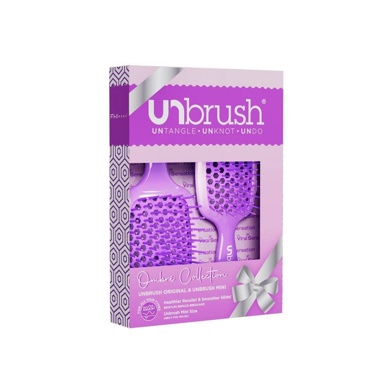 slide 3 of 5, UNbrush Holiday Ombre Purple Detangling Hair Brush Gift Set - 2pk, 2 ct