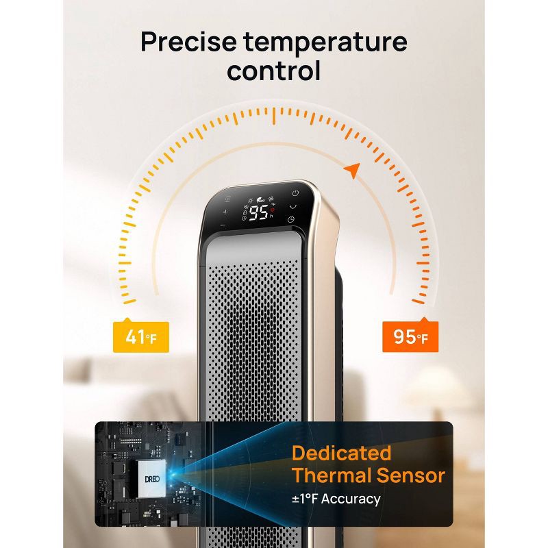slide 3 of 8, DREO 1500W Solaris Max 25" Ceramic Space Heater Oscillating Fast Heat and Ultra-Quiet ECO Mode Remote, 1 ct