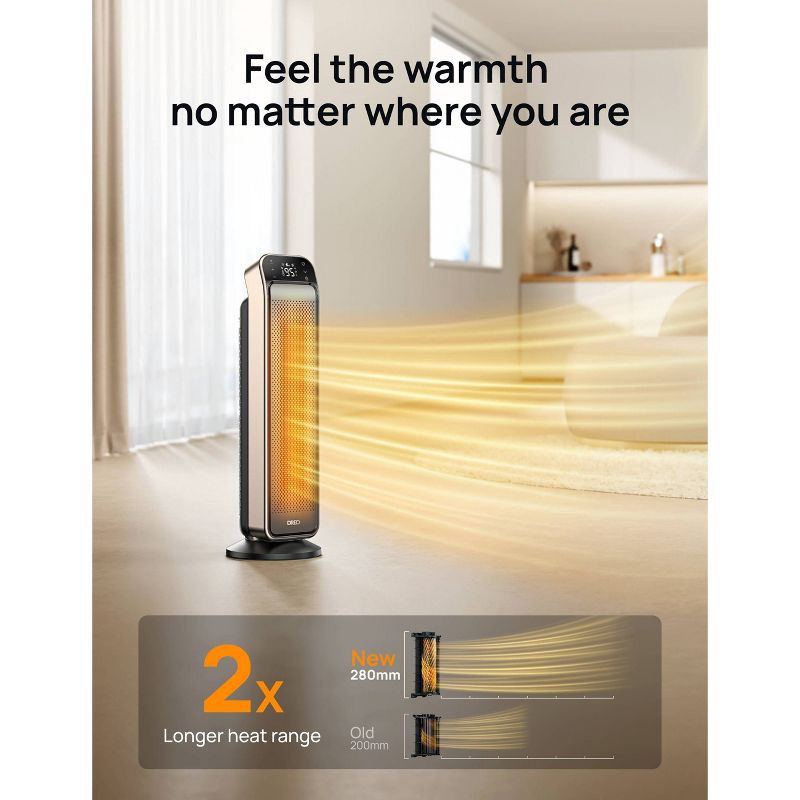 slide 4 of 8, DREO 1500W Solaris Max 25" Ceramic Space Heater Oscillating Fast Heat and Ultra-Quiet ECO Mode Remote, 1 ct