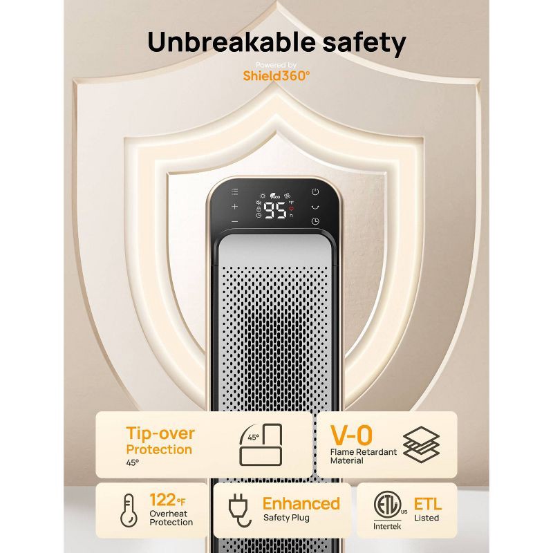 slide 7 of 8, DREO 1500W Solaris Max 25" Ceramic Space Heater Oscillating Fast Heat and Ultra-Quiet ECO Mode Remote, 1 ct