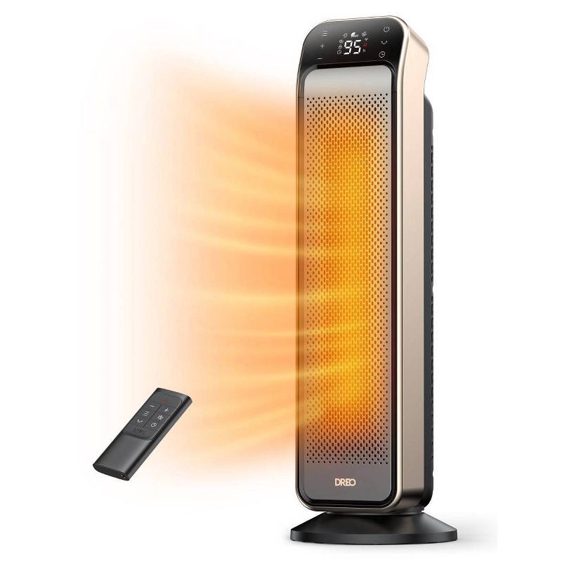 slide 1 of 8, DREO 1500W Solaris Max 25" Ceramic Space Heater Oscillating Fast Heat and Ultra-Quiet ECO Mode Remote, 1 ct