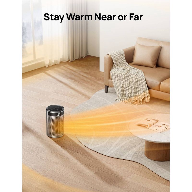 slide 3 of 8, DREO 1500W Atom 416 10" Whisper-Quiet Portable Ceramic Space Heater with Temp Control and ECO Mode Timer with Remote Non-oscillating, 1 ct