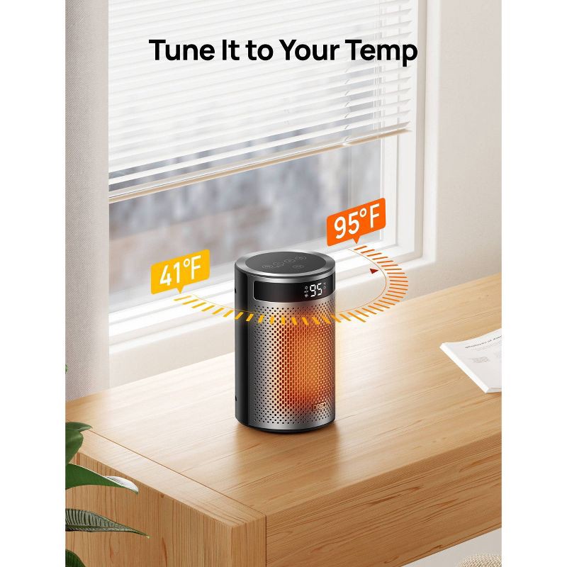slide 6 of 8, DREO 1500W Atom 416 10" Whisper-Quiet Portable Ceramic Space Heater with Temp Control and ECO Mode Timer with Remote Non-oscillating, 1 ct