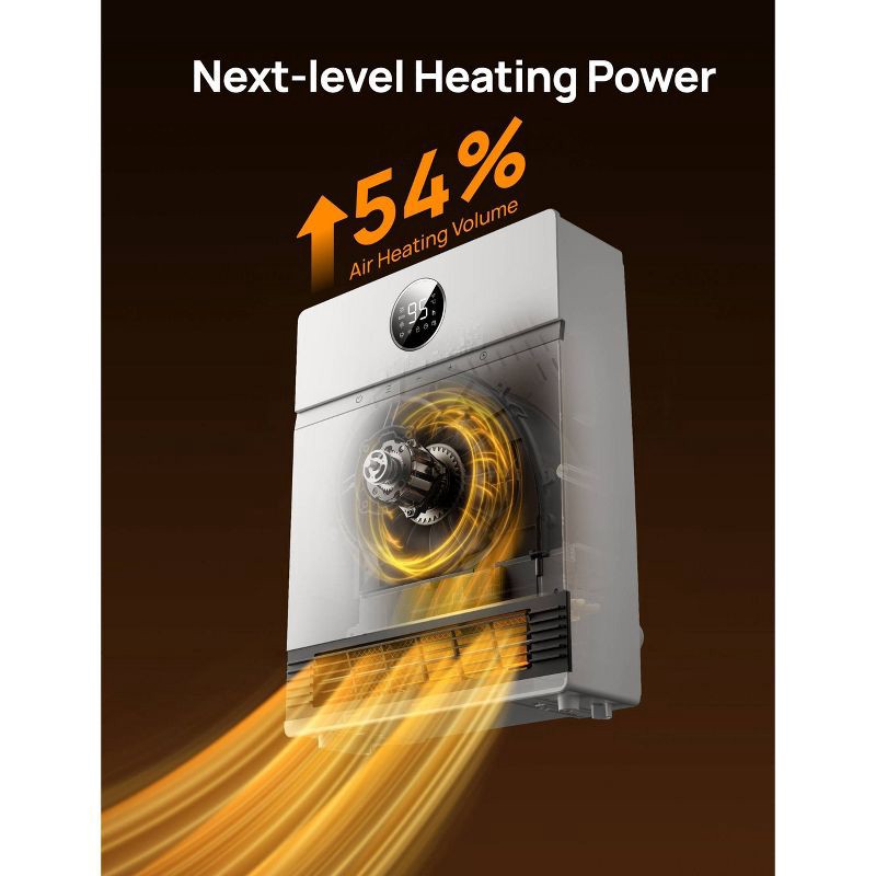 slide 4 of 9, DREO 1500W Wall-Mounted Ceramic Heater Ultra-Quiet Smart Control and ECO Mode 30° Manual Oscillation with Alexa Compatible White, 1 ct
