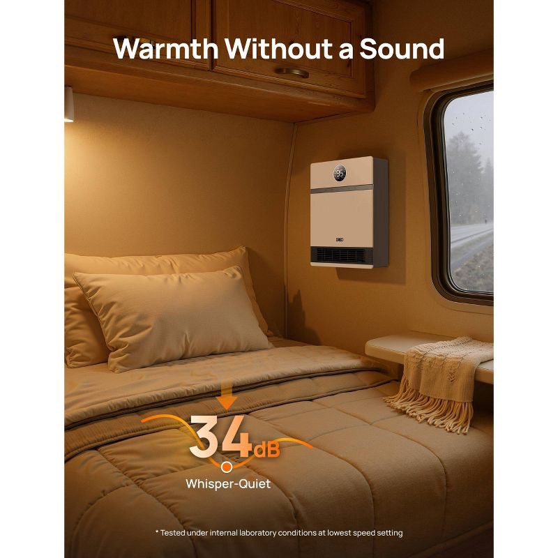 slide 9 of 9, DREO 1500W Wall-Mounted Ceramic Heater Ultra-Quiet Smart Control and ECO Mode 30° Manual Oscillation with Alexa Compatible White, 1 ct