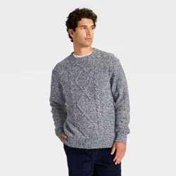 Houston White Men's Long Sleeve Crewneck Cableknit Pullover Sweater - Gray S