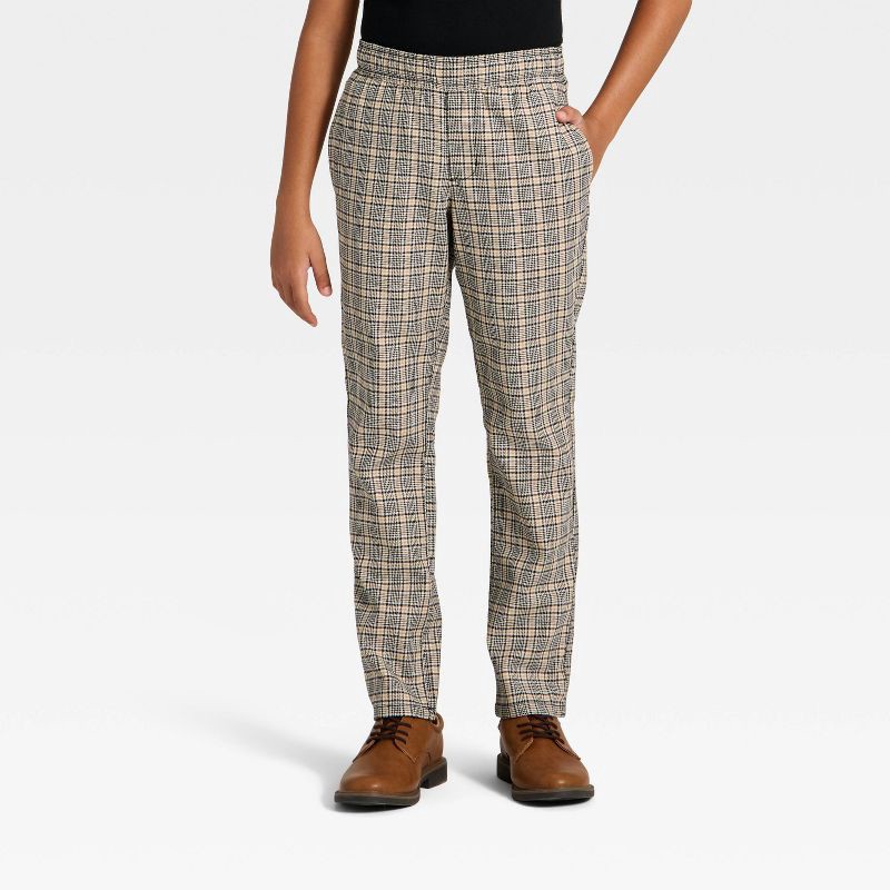 brown plaid dress pants Mario Cavani Beige Plaid Dress Pants 31 main image 1