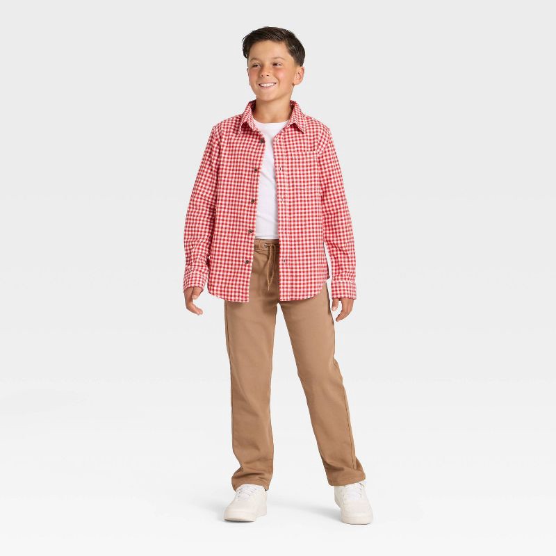 slide 3 of 3, Boys' Long Sleeve Striped Plaid Flannel Button-Down Shirt - Cat & Jack™ Red S, 1 ct