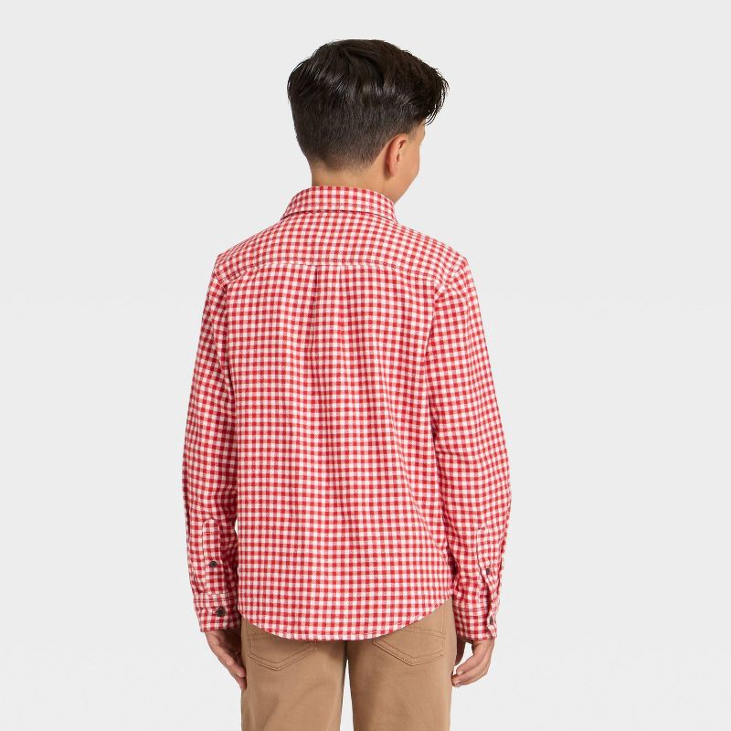 slide 2 of 3, Boys' Long Sleeve Striped Plaid Flannel Button-Down Shirt - Cat & Jack™ Red M, 1 ct
