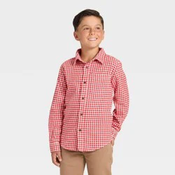 Boys' Long Sleeve Striped Plaid Flannel Button-Down Shirt - Cat & Jack™ Red L