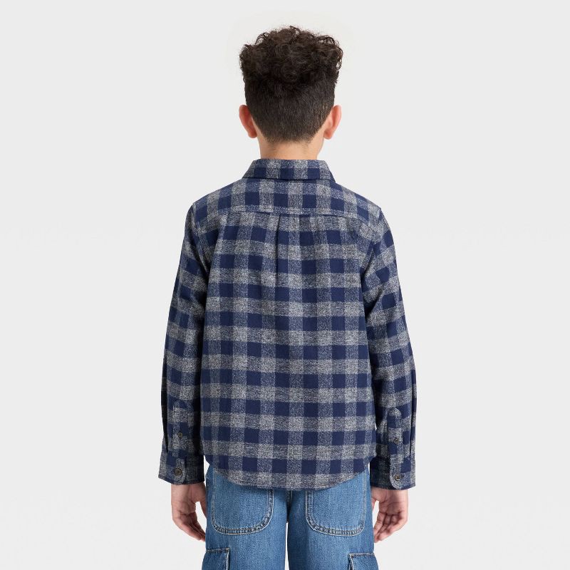 slide 2 of 3, Boys' Long Sleeve Striped Plaid Flannel Button-Down Shirt - Cat & Jack™ Navy Blue M, 1 ct