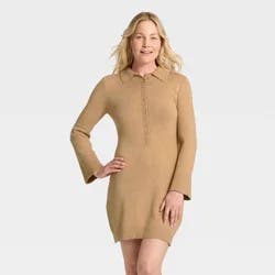 Women's Long Sleeve Sweater Dress - A New Day™ Light Heather Brown XS