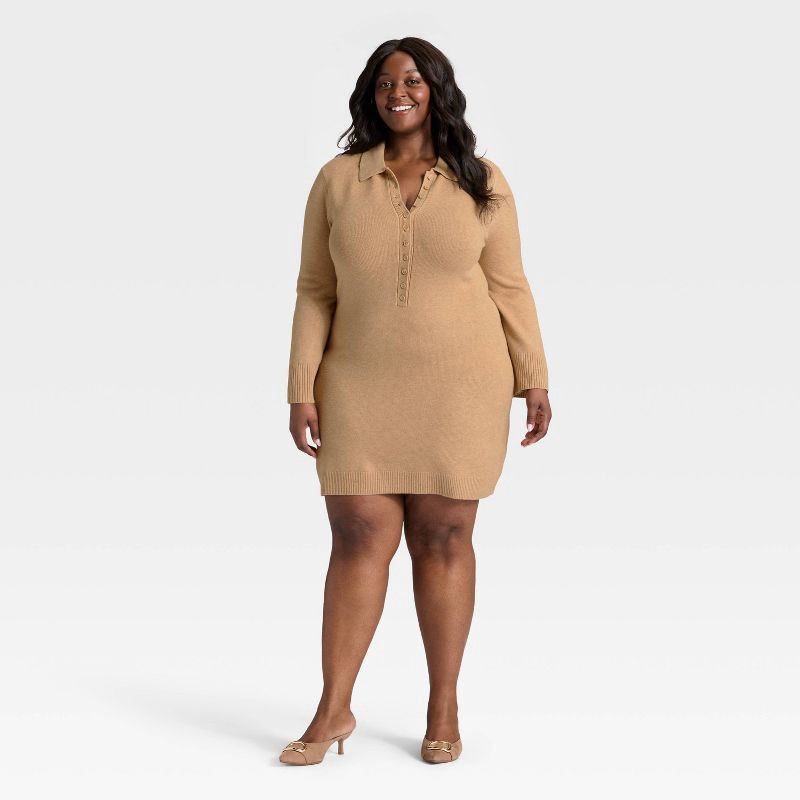 slide 3 of 3, Women's Long Sleeve Sweater Dress - A New Day™ Light Heather Brown XXL, 1 ct
