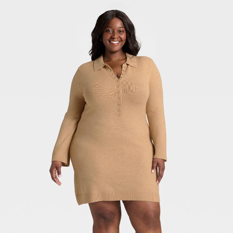 slide 1 of 3, Women's Long Sleeve Sweater Dress - A New Day™ Light Heather Brown XXL, 1 ct