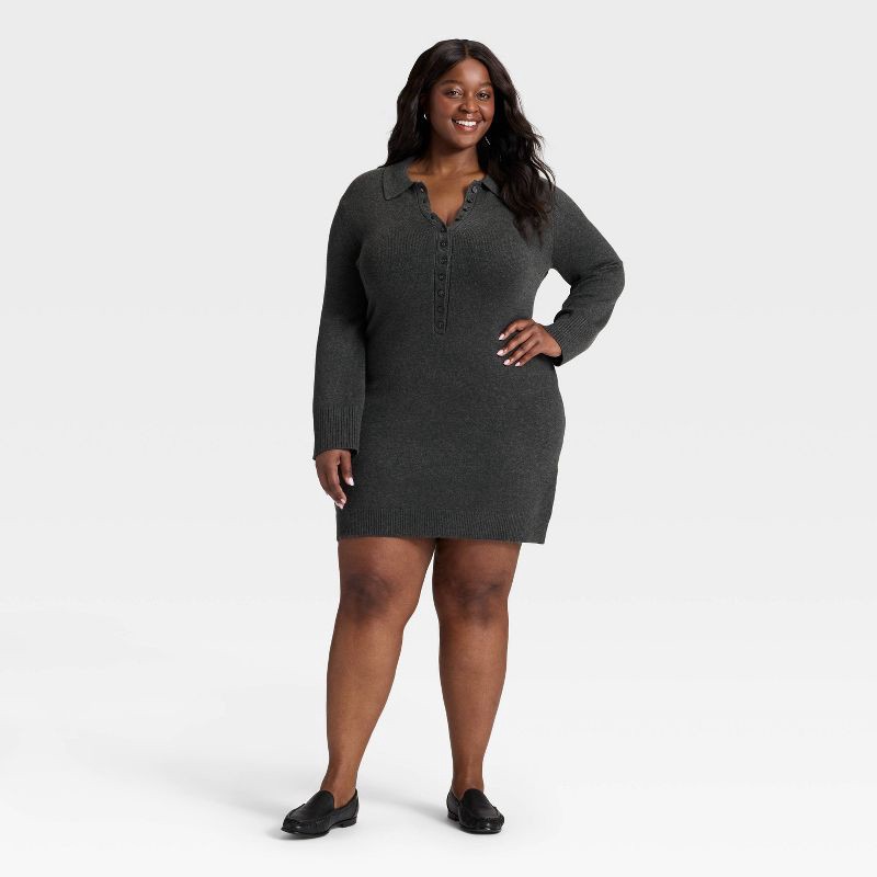 slide 3 of 3, Women's Long Sleeve Sweater Dress - A New Day™ Dark Heather Gray XXL, 1 ct