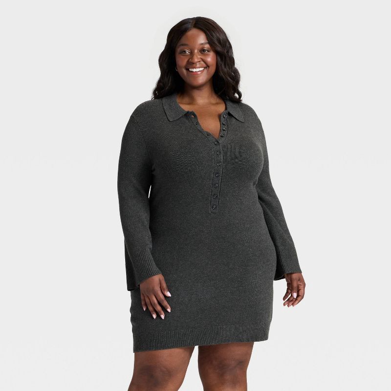 slide 1 of 3, Women's Long Sleeve Sweater Dress - A New Day™ Dark Heather Gray XXL, 1 ct