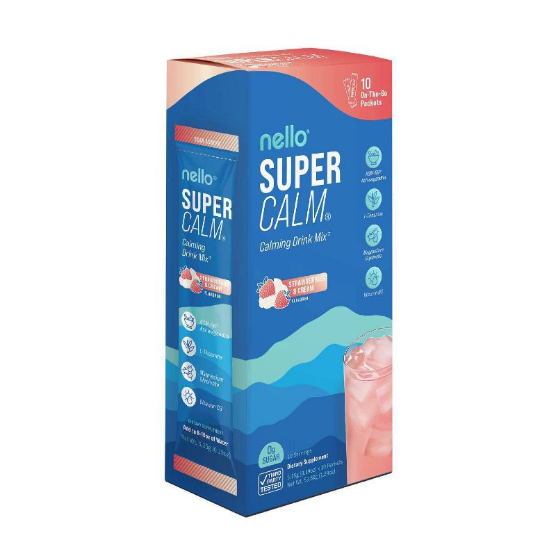 slide 3 of 3, Nello Supercalm Calming Drink Mix Supplement Powder - Strawberries & Cream - 1.5oz/10ct, 1.5 oz, 10 ct