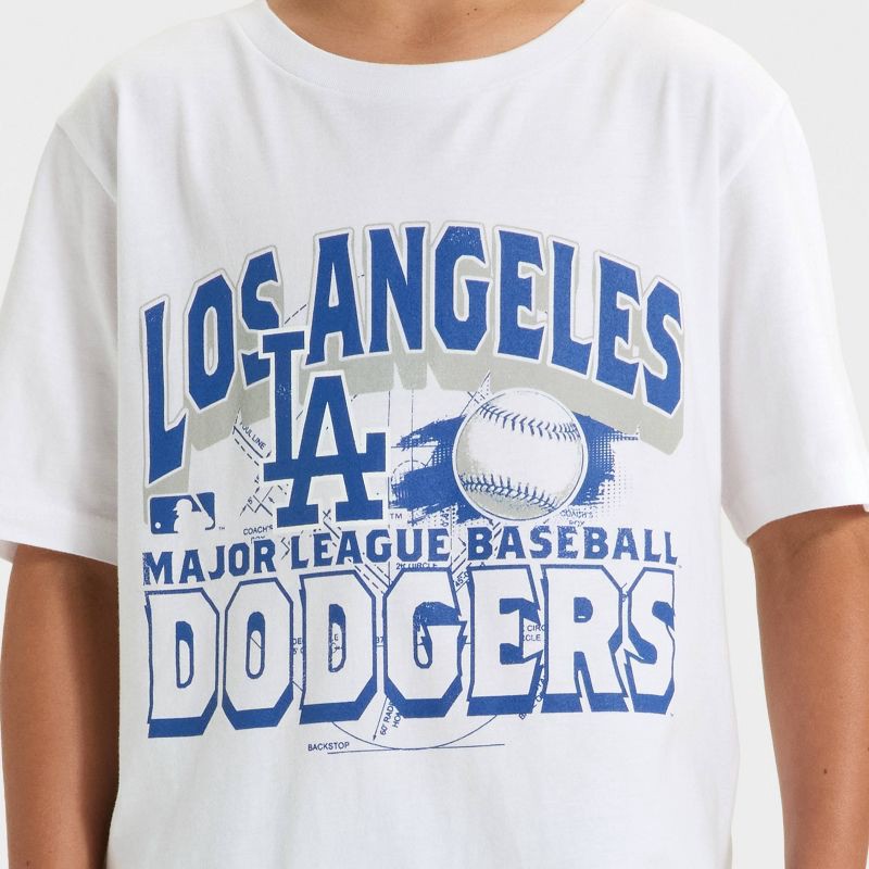 slide 2 of 4, Boys' Los Angeles Dodgers Short Sleeve Oversized Graphic T-Shirt - White L, 1 ct