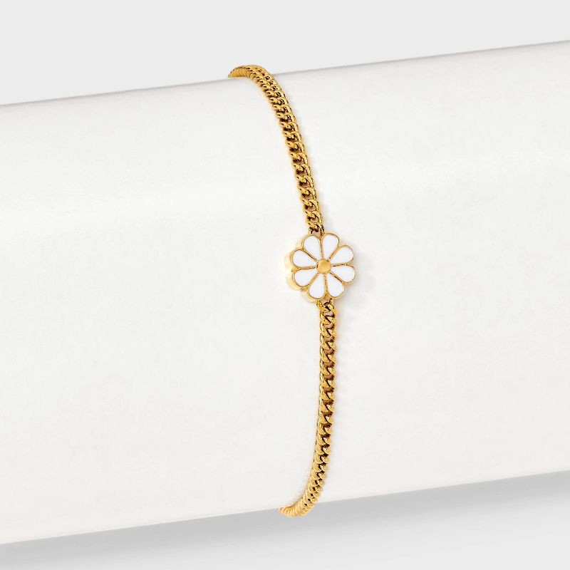 slide 2 of 8, Tiny Tags 14K Gold Ion Plated White Enamel Daisy Bracelet, 1 ct