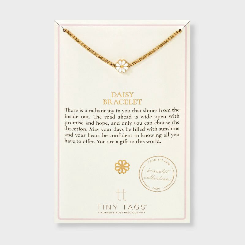 slide 8 of 8, Tiny Tags 14K Gold Ion Plated White Enamel Daisy Bracelet, 1 ct