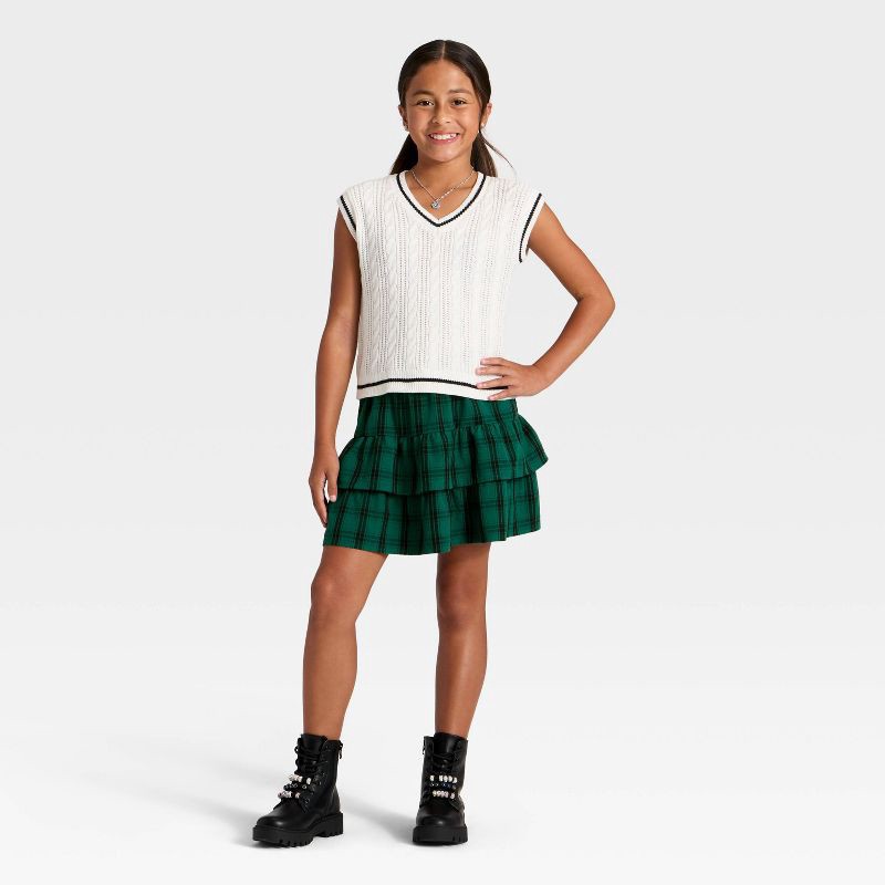 slide 3 of 3, Girls' Plaid Skirt - Cat & Jack™ Dark Jade XL, 1 ct